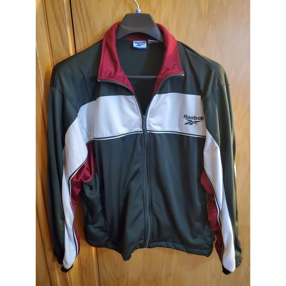 Vintage Reebok Warm Up Jacket Mens L.  Black Maroon White
